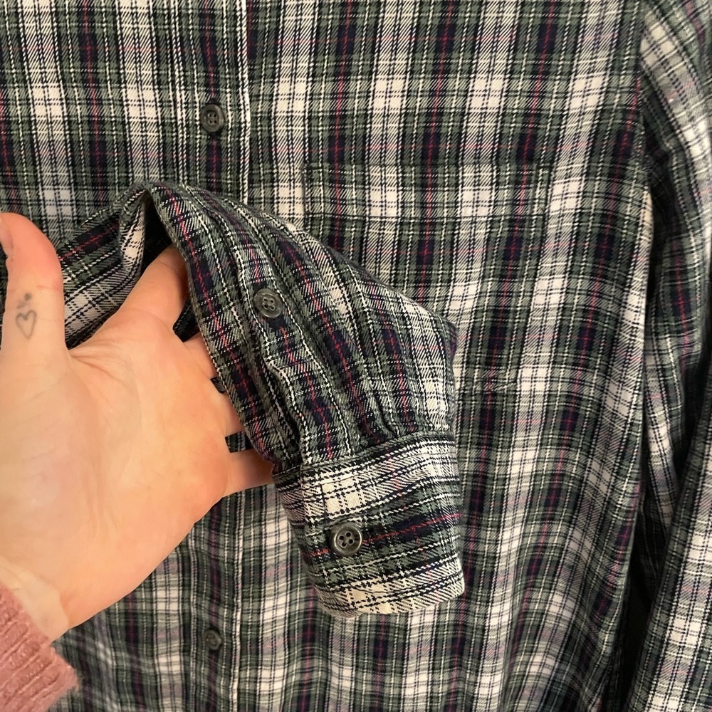 Madewell Green White Red Plaid Button-Up Shirt Flannel Coverup Light Soft Cute - Picture 7 of 16